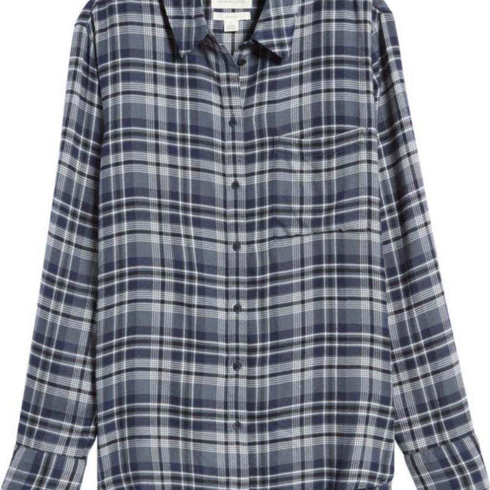 Treasure & Bond Boyfriend Navy and White Checkered button up Shirt-price is firm